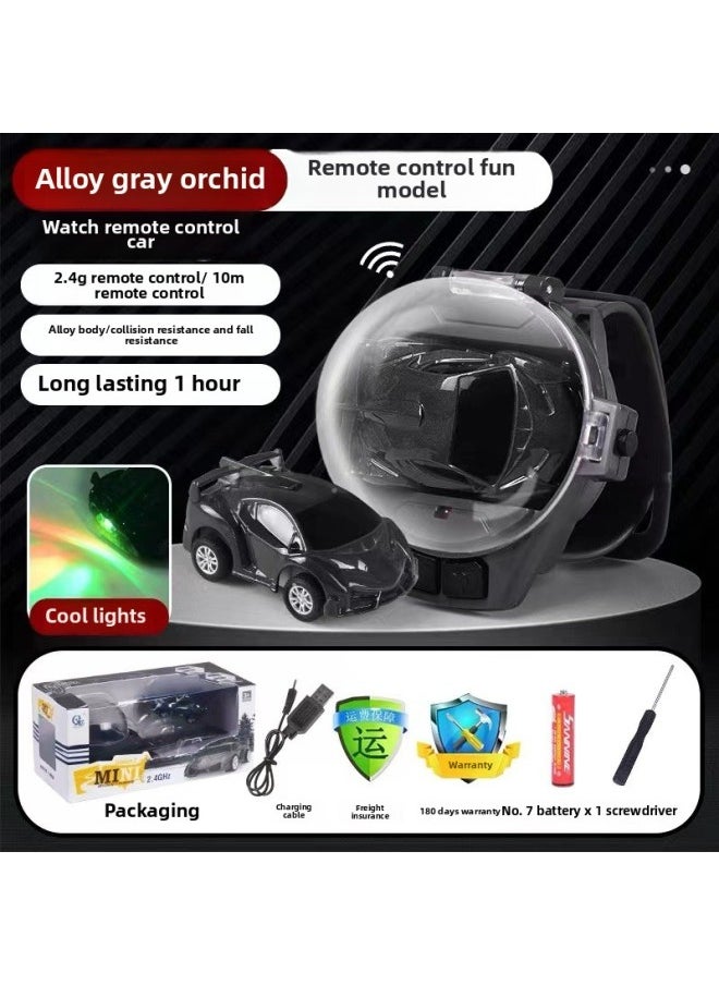 Generic Mini Children's Watch Remote Control Car 2.4G Infrared Alloy Remote Control Car Toy English Outfit-Color:Upgrade Lighting Edition [2.4g Alloy] Black Rambo  - Image 1