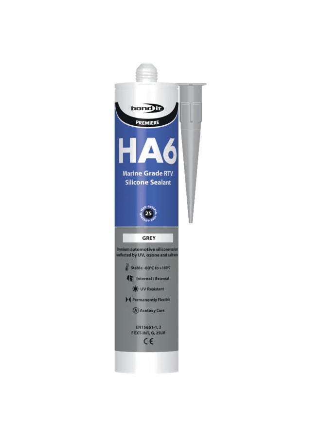 Bond It Bond-It HA6 Marine Grade Acetoxy Room Temperature Vulcanizing Silicone Sealant 310ml (Grey, EU3) - Image 1