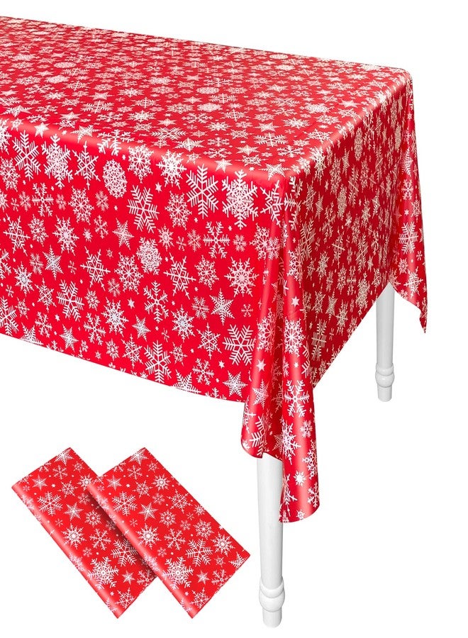 ELECLAND 2Pcs Plastic Snowflakes Tablecloths - 137cmx274cm Rectangle Table Covers for Christmas Party Decor, Winter Holiday Home Decorations - Image 1