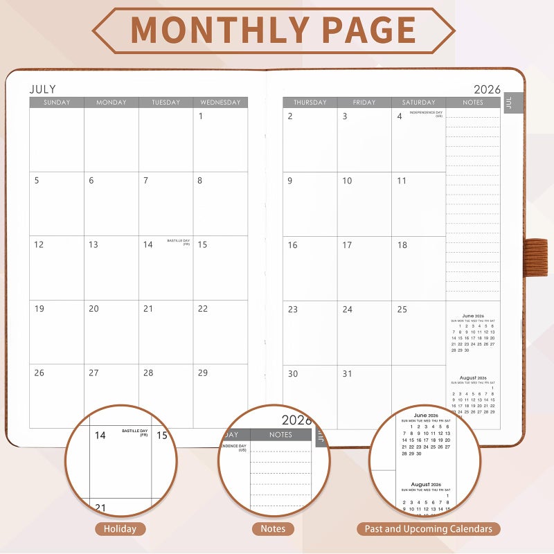 Libroter 2026-2027 Planner - Academic Planner 2026-2027 Weekly Monthly Planner, July 2026 - June 2027, 5.7'' x 8.4'', Thick Paper, Leather Cover, Pen Holder, Back Pocket, Perfect Daily Organizer - Brown - Image 4