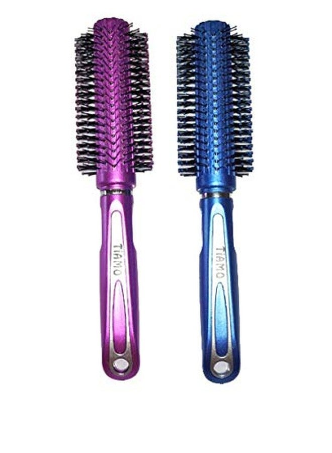 Tiamo Round Plastic Hairbrush set pink and blue for daily use - Image 1