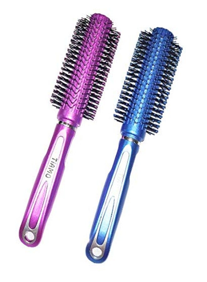 Tiamo Round Plastic Hairbrush set pink and blue for daily use - Image 2