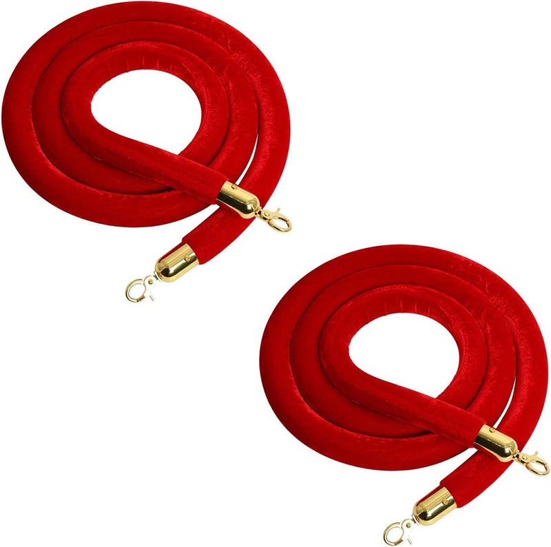 Velvet Rope Crowd Control Barrier, Multicolor 1-2.2m 2 Pcs(Red,1.9m (6.2 feet)) - Image 1