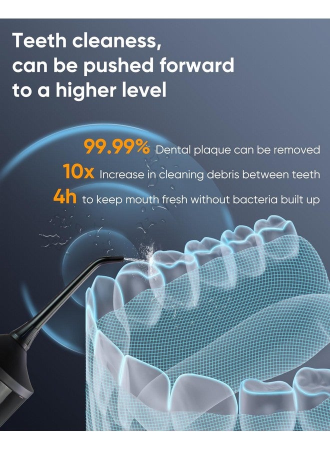 MySmile Lp221 Self Cleaning Uvc Light Cordless Water Flossers For Teeth 335Ml Portable Oled Display Dental Flosser With 4 Modes 8 Jet Tips And A Storage Pouch For Home And Travel (Midnight Black) - Image 2