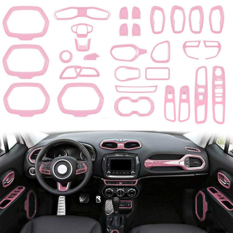 idain 31PCS/ Set Interior Trim Kit Car Interior Accessories Decoration Trim Kit for Jeep Renegade 2015-2018 (Pink) - Image 1