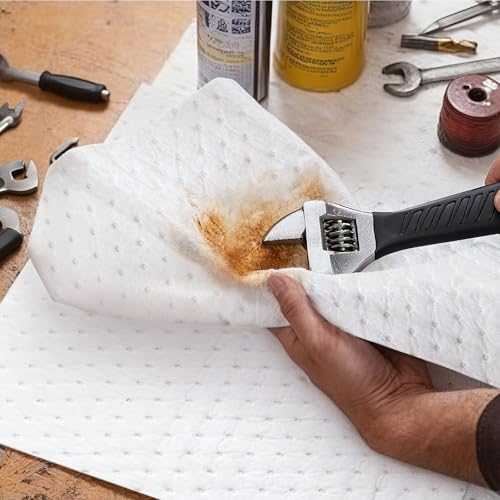 Yuxitia 50Pads Oil Absorbing Pads,Heavyweight White Absorbing Heavy Weight 15" x 20" Oil-Only Absorbent Mat Pad… - Image 4