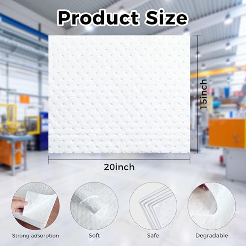 Yuxitia 50Pads Oil Absorbing Pads,Heavyweight White Absorbing Heavy Weight 15" x 20" Oil-Only Absorbent Mat Pad… - Image 2
