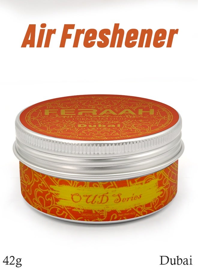 معطر جو فاخر للسيارة برائحة العود، 42 غرام، برائحة دبي، جل صلب يدوم طويلاً، مزيل للروائح الكريهة، مناسب للسيارة والمنزل والمكتب، معطر جو طبيعي مقاوم للانسكاب - Image 1