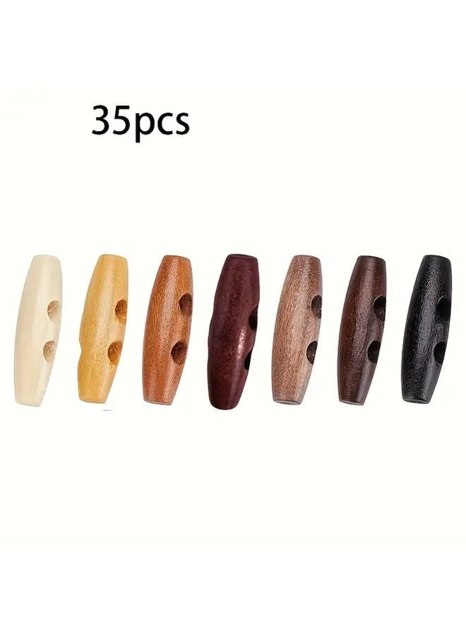 35Pcs Wood Horn Shaped Toggle Buttons For Jackets Coats Sweaters Sewing Crafting - Image 1