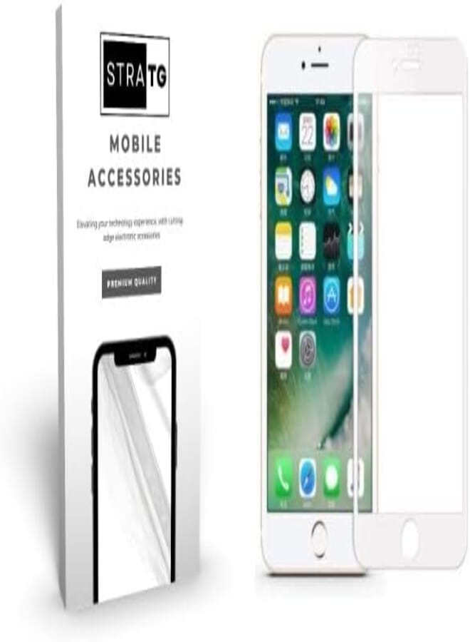 StraTG iPhone 6 / 6S / 7/8 / SE 2020 / SE 2022 Glass Screen Protector - Crystal Clear Protection for Your Smartphone Display - White Frame