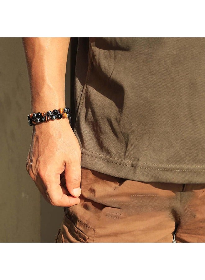 general Triple Protection Bracelet, Genuine Tigers Eye Black Obsidian and Hematite 8mm Beads Bracelet for Men Women, Crystal Jewelry Stone Bracelets, Bring Luck Prosperity - Image 3