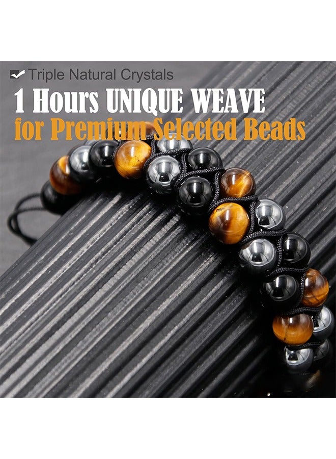 general Triple Protection Bracelet, Genuine Tigers Eye Black Obsidian and Hematite 8mm Beads Bracelet for Men Women, Crystal Jewelry Stone Bracelets, Bring Luck Prosperity - Image 2