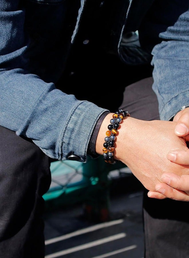 general Triple Protection Bracelet, Genuine Tigers Eye Black Obsidian and Hematite 8mm Beads Bracelet for Men Women, Crystal Jewelry Stone Bracelets, Bring Luck Prosperity - Image 4