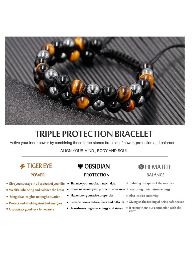 general Triple Protection Bracelet, Genuine Tigers Eye Black Obsidian and Hematite 8mm Beads Bracelet for Men Women, Crystal Jewelry Stone Bracelets, Bring Luck Prosperity - Image 5