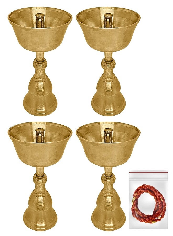 SATVIK STORE Satvik 4 Pc Set of Pure Brass Diya for Pooja Tibetan Buddhist Altar Supplies Indian Puja Kutthu Vilakku Deepam Meditation Offering Butter Lamp Tea Light Holder Indian Housewarming Return Gift Idea - Image 1