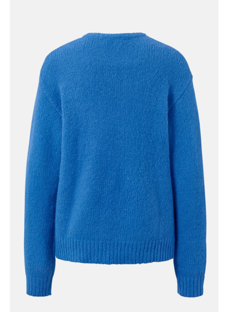 Tchibo Women Crew Neck Textured Sweater, Blue  - Image 3