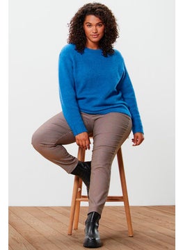 Tchibo Women Crew Neck Textured Sweater, Blue  - Image 1