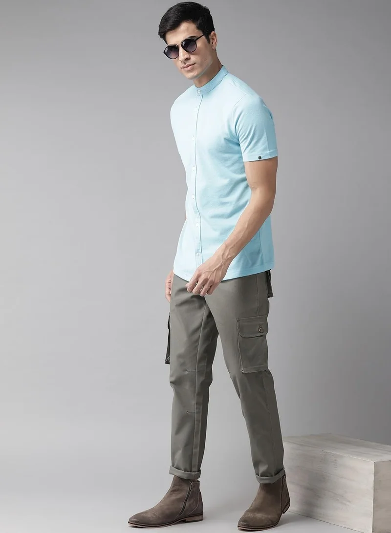 هوبرهولمي Light Grey Slim Fit Mid-Rise Stretch Cargo Trousers for Men