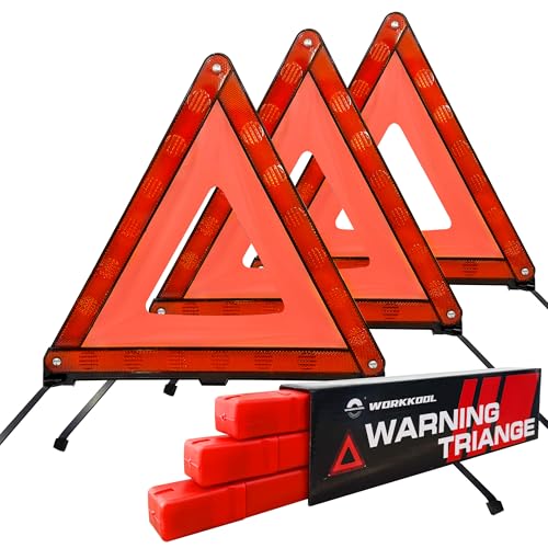 WORKKOOL Safety Triangles for Emergency Use Road Side Triangle Reflectors Warning Triangle with Case for Vehicles Breakdown3 Packs - Image 1
