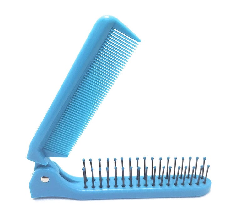 Scarlet Line Compact Travel Friendly Folding Pocket Comb Double Sided Portable Mini Pocket Hair Brush Foldable Pocket Kangi for Hair Styling, Blue - Image 1