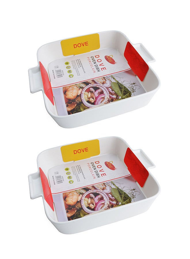 دوف طقم صواني للفرن مكون من قطعتين بمقابض بورسلين مربع سعة 12 انش مقاس 30.4x25x6.5 سم أبيض - Image 1