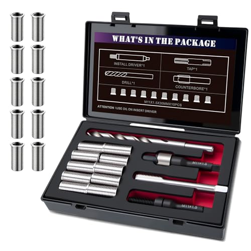 SENNMONN M11X15 Metric Thread Repair Kit with Insert HSS Drill Tap Counterbore Installation Driver 10PCS Stainless Steel Insert M11X15X30MM - Image 1