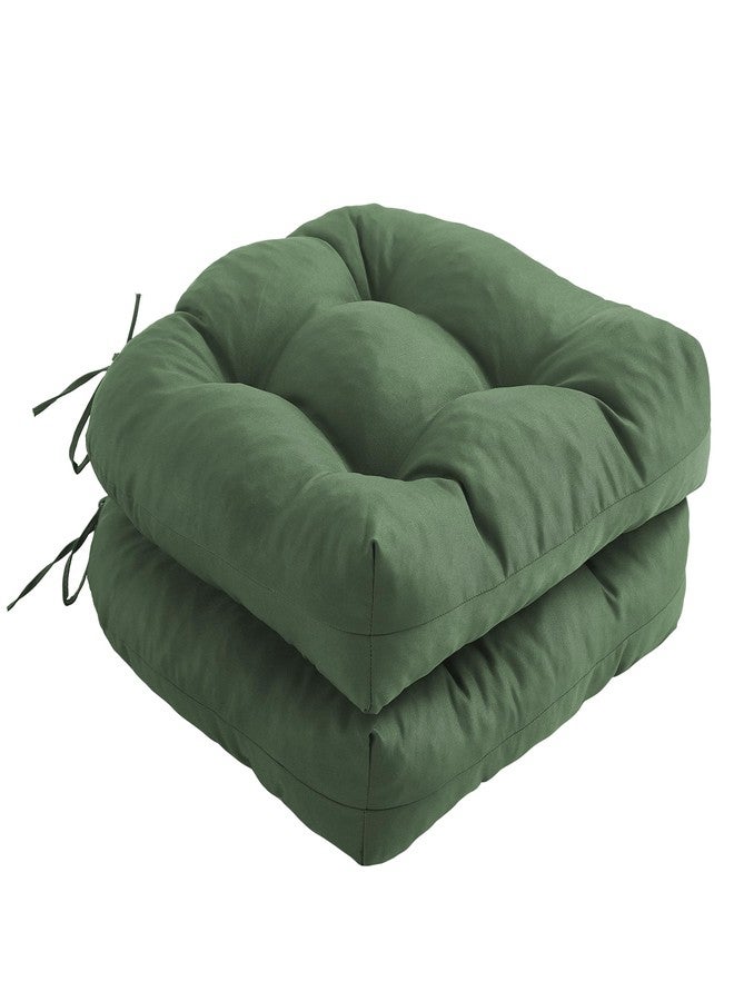IPYNBAP Outdoor Chair Cushions Set of 2, Patio Chair Cushions with Ties, 19x19 Tufted Outdoor Seat Cushions, Waterproof Patio Furniture Cushions, Outdoor Dining Chair Pads, Forest Green - Image 1