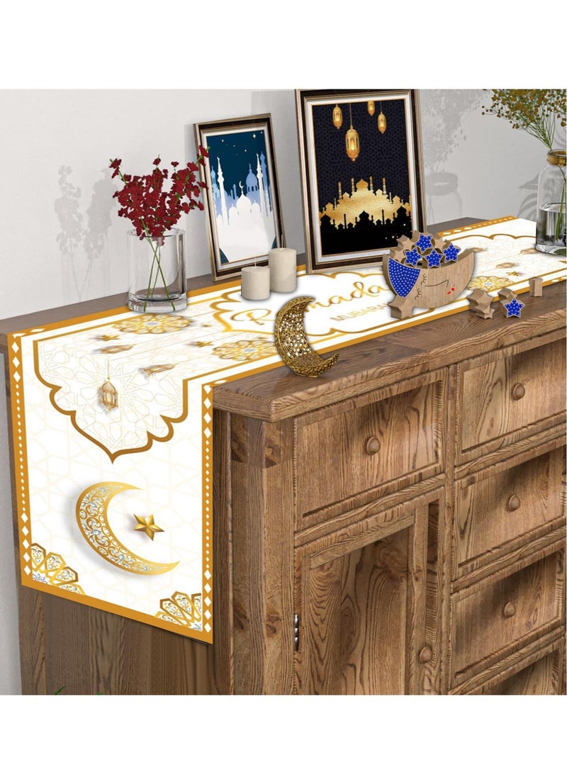 Yoawllty - Ramadan Decorations, Ramadan Tablecloth with 4Pcs Decorative Pillow Covers, 5pcs Ramadan Decorations for Muslim Eid Mubarak Party Home Kitchen Dining Room Table - Image 1