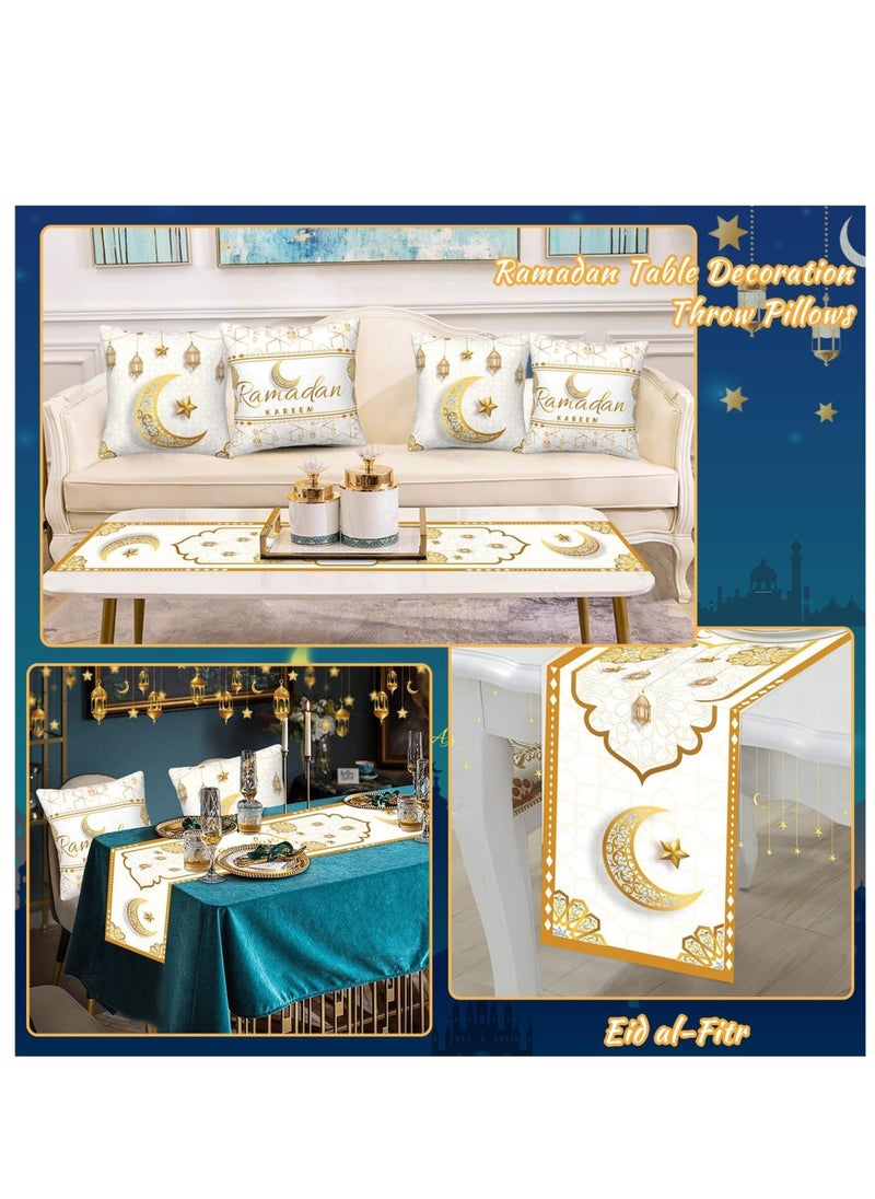 Yoawllty - Ramadan Decorations, Ramadan Tablecloth with 4Pcs Decorative Pillow Covers, 5pcs Ramadan Decorations for Muslim Eid Mubarak Party Home Kitchen Dining Room Table - Image 1
