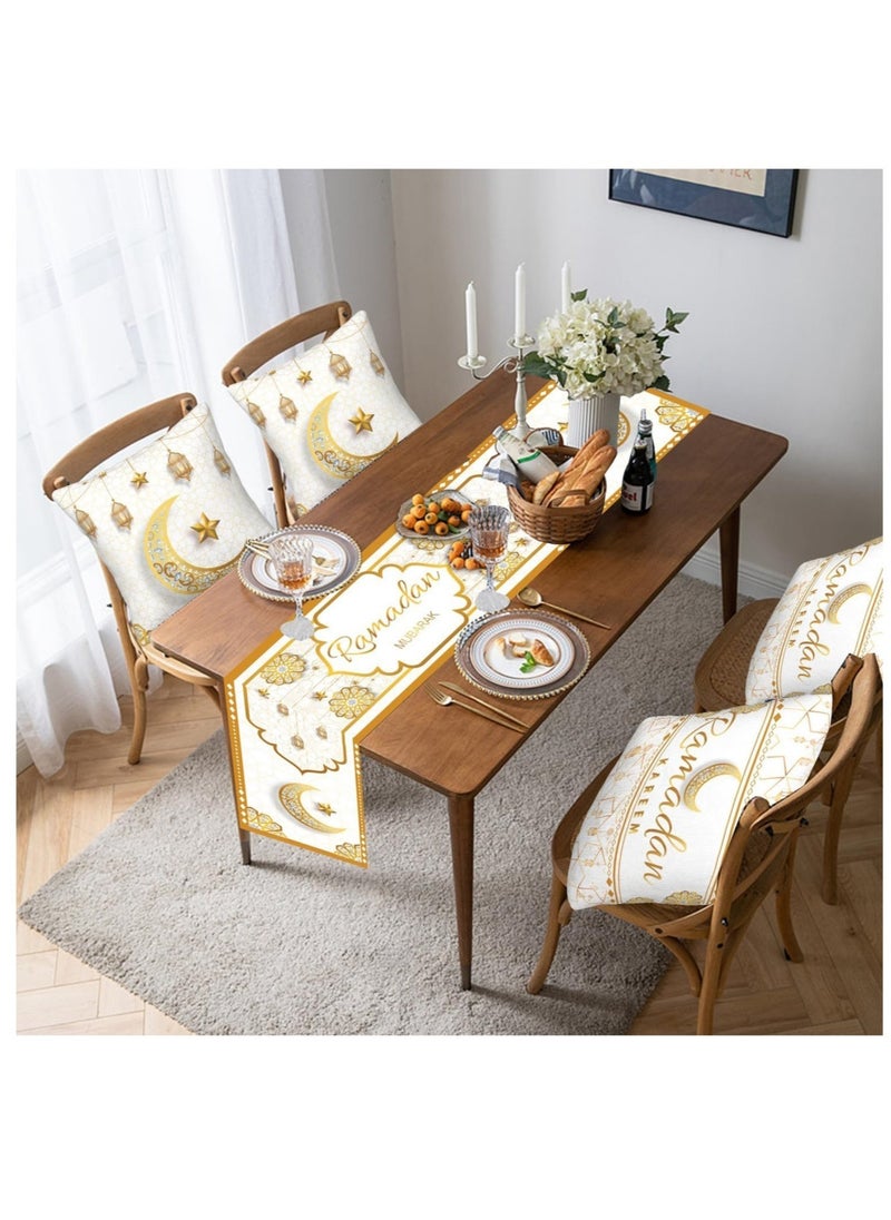 Yoawllty - Ramadan Decorations, Ramadan Tablecloth with 4Pcs Decorative Pillow Covers, 5pcs Ramadan Decorations for Muslim Eid Mubarak Party Home Kitchen Dining Room Table - Image 1