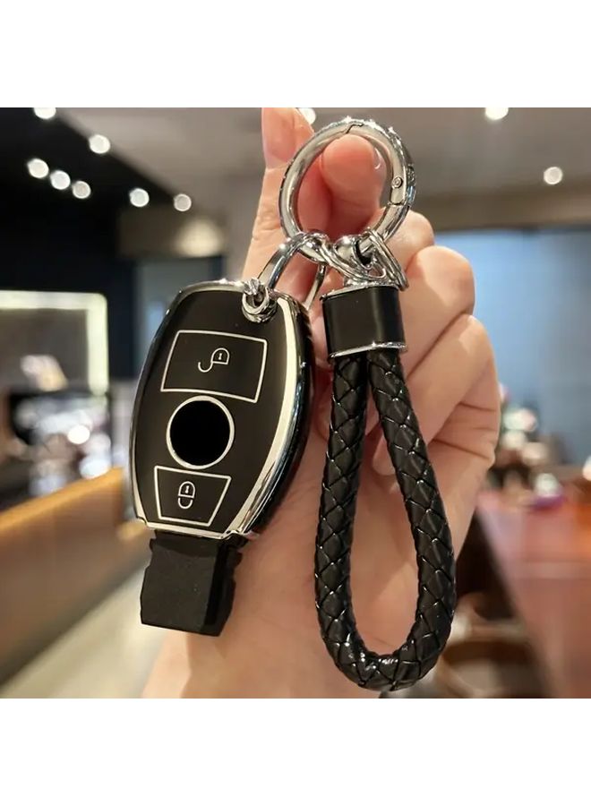 غطاء مفتاح سيارة من TPU الأسود لسيارات مرسيدس بنز طرازات A و B و C و E و GLS و GLA و GLK و GLC و CLS و CLA و AMG - Image 1