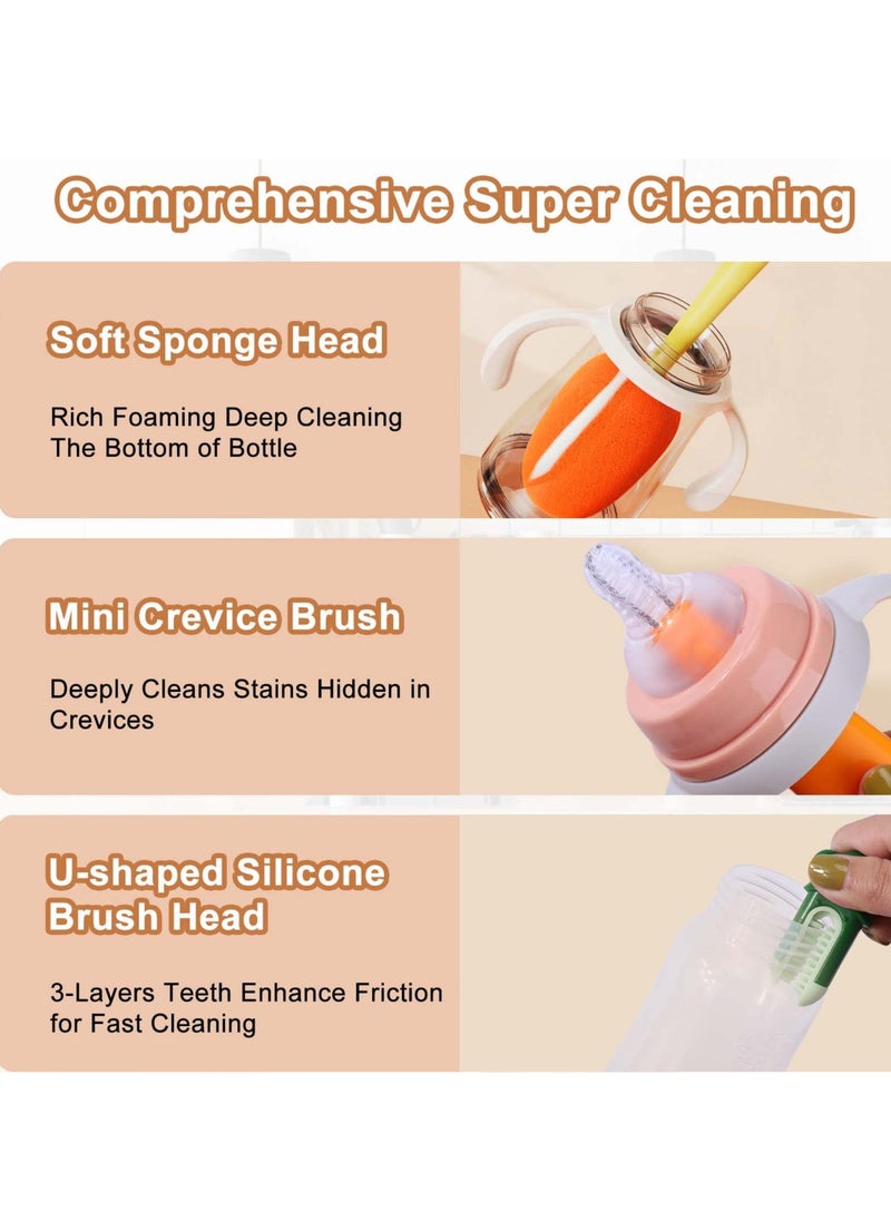 Bottle Brush Cleaner. 3 in 1 Carrot Baby Multifunctional Replaceable Sponge Cleaning Brush for Kitchen Water Bottle Cover Feeding Nozzle Glass Cup Crevice Home Washing Tool