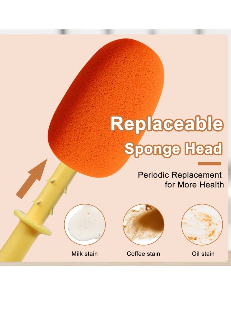 Bottle Brush Cleaner. 3 in 1 Carrot Baby Multifunctional Replaceable Sponge Cleaning Brush for Kitchen Water Bottle Cover Feeding Nozzle Glass Cup Crevice Home Washing Tool