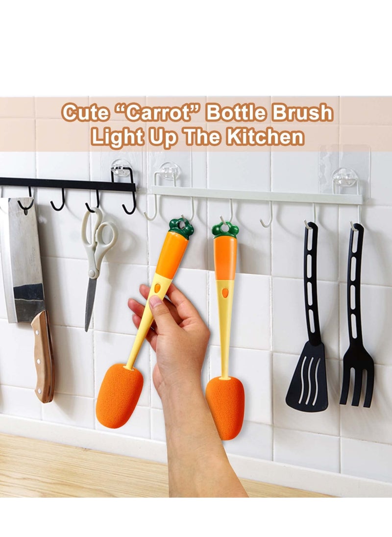 Bottle Brush Cleaner. 3 in 1 Carrot Baby Multifunctional Replaceable Sponge Cleaning Brush for Kitchen Water Bottle Cover Feeding Nozzle Glass Cup Crevice Home Washing Tool