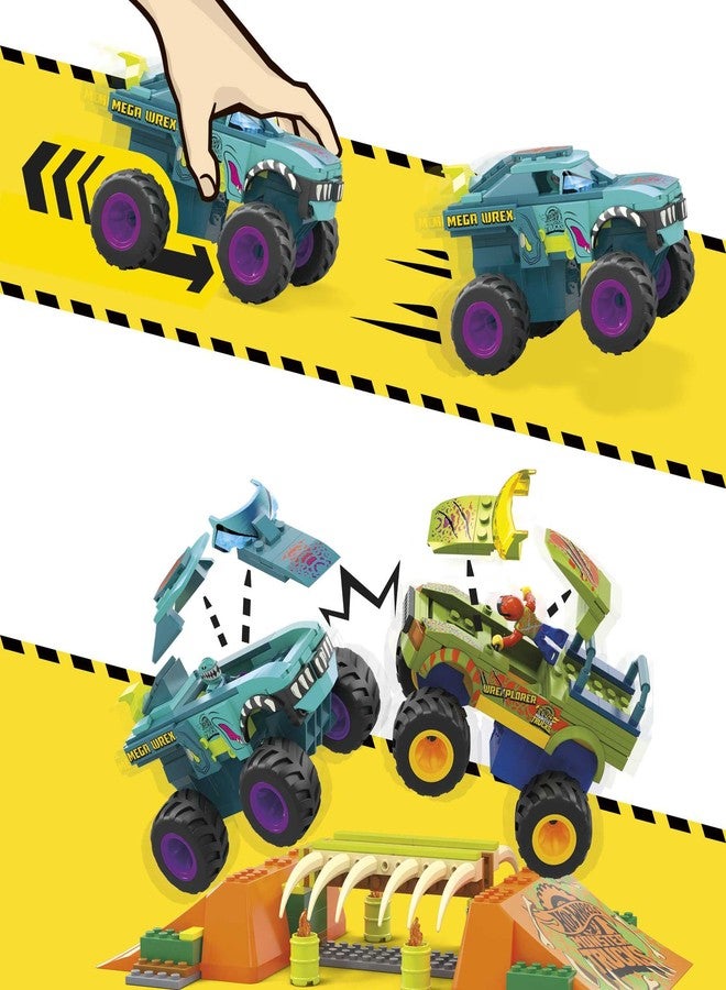 Mega Brands Mega Hot Wheels Monster Trucks Building Toy, Smash & Crash Wrex Boneyard Stunt Course with 332 Pieces, 2 Figures and 2 Ramps, Kids Age 5+ Years - Image 3
