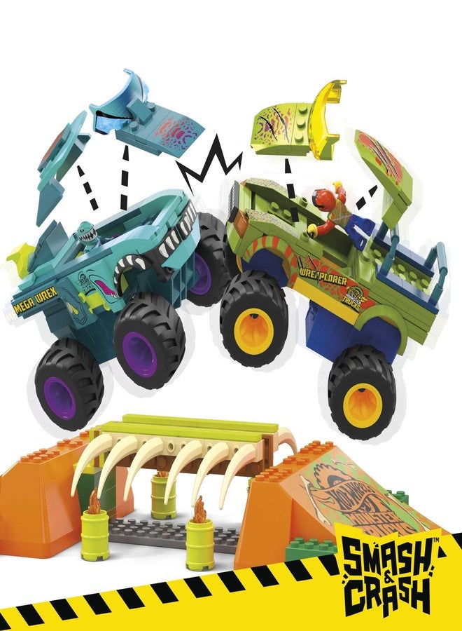 Mega Brands Mega Hot Wheels Monster Trucks Building Toy, Smash & Crash Wrex Boneyard Stunt Course with 332 Pieces, 2 Figures and 2 Ramps, Kids Age 5+ Years - Image 4