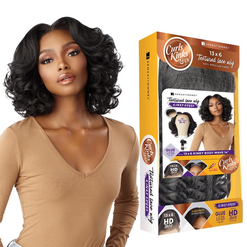 Sensationnel Curls Kinksandco Kinkyedges Wig - Kinky Body Wave 14 Inch 13X6 Lace Frontal Natural Kinkytexture Edged Hairline for Natural 3C to 4C Hair Textures (BALAYAGEMOCHA) - Image 1