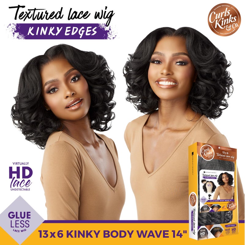 Sensationnel Curls Kinksandco Kinkyedges Wig - Kinky Body Wave 14 Inch 13X6 Lace Frontal Natural Kinkytexture Edged Hairline for Natural 3C to 4C Hair Textures (BALAYAGEMOCHA) - Image 3