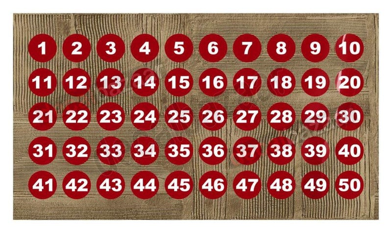 decalbazaar Round Number 1-50 Sticker, Glossy Vinyl, 6 Inches, Dark Red (Code 17.78) - Image 1