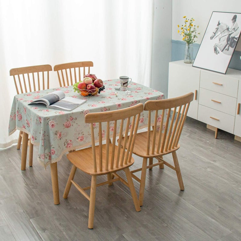 YEESSION Floral Print Rectangle Tablecloth 60 x 84 Inch Stain Resistant and Waterproof Wine Table Cover for Kitchen Dining Indoor Outdoor Buffet Tabletop Decoration (Light Green) - Image 2