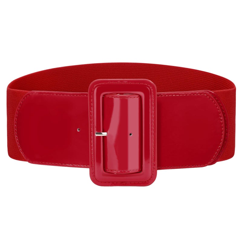 VONMELLI Stretchy Wide Women Belts Elastic Vinatge Red Belts for Women Fashion Ladies Waist Belt for Dress, L - Image 1