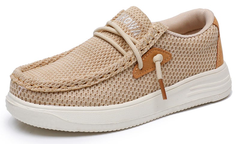 Apakowa Kids Boys Girls Loafers Slip-On Casual Walking Shoes Comfortable & Lightweight (Toddler/Little Kid/Big Kid) Lightbrown - Image 1