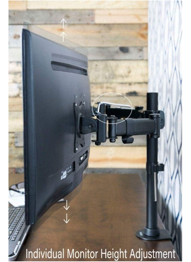 ELTRAZONE Fully Adjustable Dual Monitor Desk Mount Stand for 2 LCD Screens – Height Adjustable, Swivel, Tilt, Cable Management, Heavy-Duty Base for Home & Office – Ergonomic Monitor Mount for Optimal Viewing & Workspace Organization  - Image 3