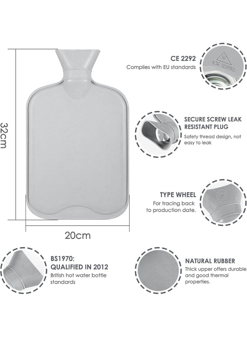 Hot Water Bottle with Soft Fleece Cover, Hot Water Bag for Cold & Hot Therapy, Pain Relief, Back, Neck, Period Cramps (Grey) - Image 3