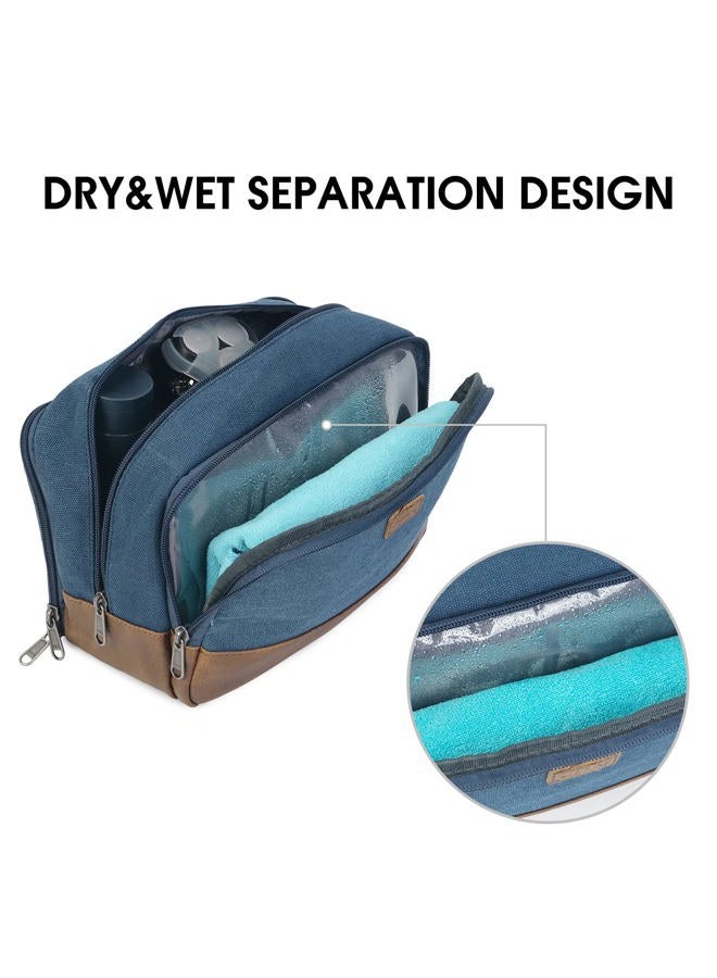 WANDF Travel Toiletry Bag for Men Large Toiletries Shaving Bag Water Resistant Hanging Dopp Kit Travel Accessories Bag for Women Men (Blue) - Image 3