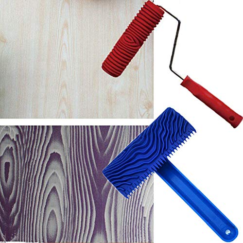 TINTON LIFE® 2Pcs Rubber 7" Empaistic Wood Pattern Painting Roller + 3.9" Graining Painting Tool with Handle - Image 1