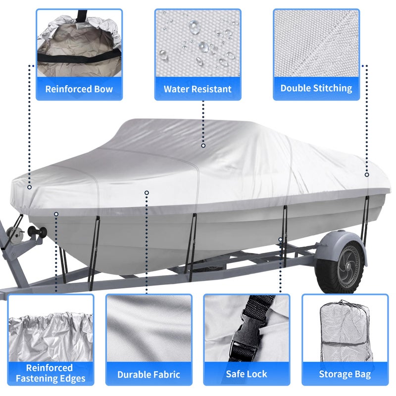 NEXCOVER Trailerable Boat Cover, Length: 17'-19' Beam Width: up to 96", Waterproof Heavy Duty Cover, Fits V-Hull, TRI-Hull, Runabout, Pro-Style, Bass Boat, Storage Bag & Tightening Straps Included. - Image 2