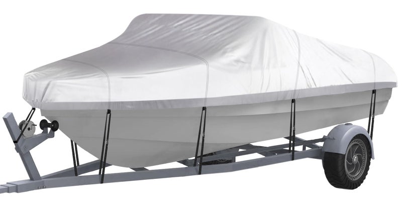 NEXCOVER Trailerable Boat Cover, Length: 17'-19' Beam Width: up to 96", Waterproof Heavy Duty Cover, Fits V-Hull, TRI-Hull, Runabout, Pro-Style, Bass Boat, Storage Bag & Tightening Straps Included. - Image 1
