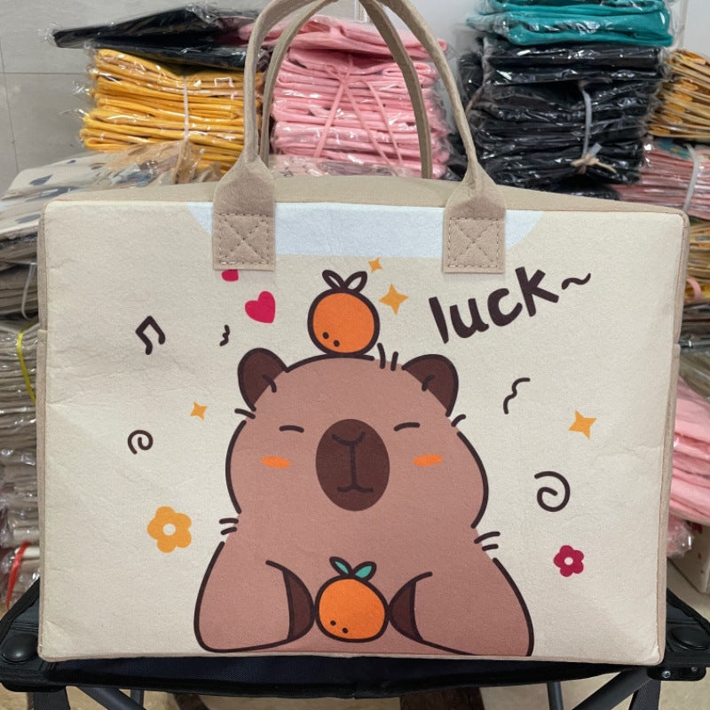 Felt Storage Cartoon Travel Bag Large Capacity Essential Storage Bag for Going Out Luggage Bag Trolley Case Can Be Used as a Suitcase Khaki portable orange bear