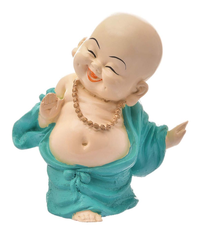 Karigaari India Handcrafted Resin Laughing Buddha Monk Idol Sculpture Buddha Idols for Home Decor 1778 cm x 1778 cm x 2040 cm Multicolour - Image 2